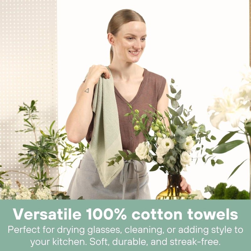 MEEMA Kitchen Towels and Dishcloths Sets of 4  Large 20 x 28 Inch  Upcycled Cotton Tea Towels for Kitchen  Super Absorbent  Sage Green  Hand Towels - Image 4