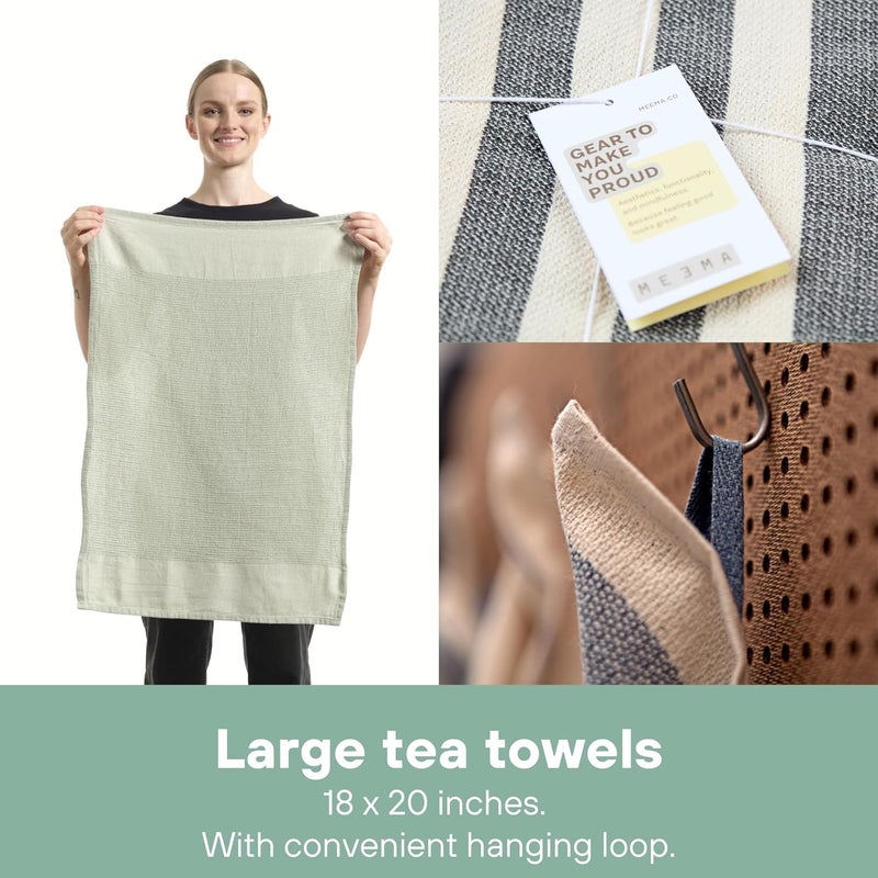 MEEMA Kitchen Towels and Dishcloths Sets of 4  Large 20 x 28 Inch  Upcycled Cotton Tea Towels for Kitchen  Super Absorbent  Sage Green  Hand Towels - Image 5