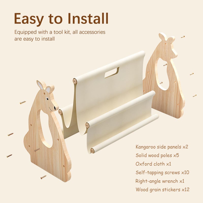 Lullulii Double Sided Kids Bookshelf â€“ 2 Tier Portable Toddler Bookshelf, Book Shelf for Kids Rooms & Playroom, Cute Kangaroo Design Wooden Montessori Baby Bookshelf,Toddler Book Display Shelve,Nature - Image 4