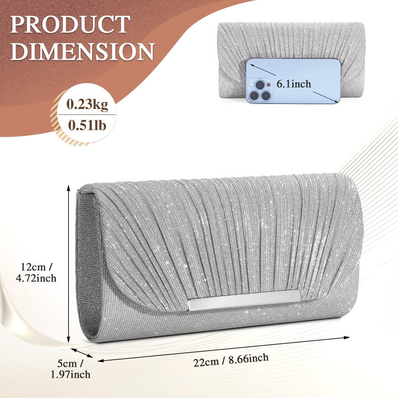 UBAYMAX Evening Bag Clutch Purses for Women Handbags Shoulder Crossbody Wedding Bag for Prom Cocktail Party Wedding (Silver) - Image 3