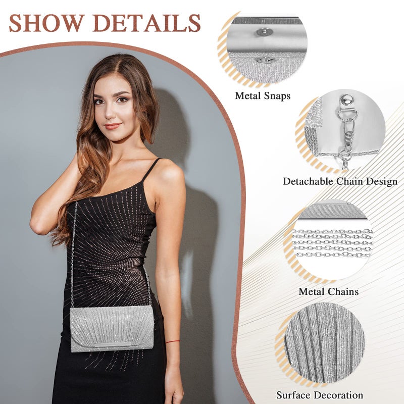 UBAYMAX Evening Bag Clutch Purses for Women Handbags Shoulder Crossbody Wedding Bag for Prom Cocktail Party Wedding (Silver) - Image 5