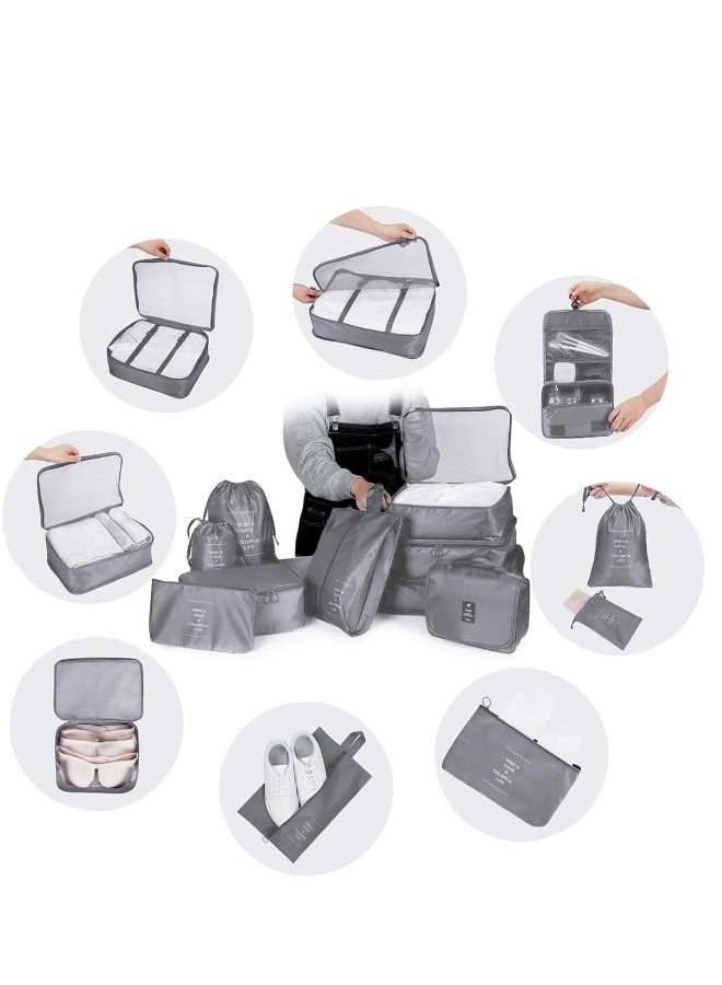 DUNISO 10 Set Packing Cubes for Suitcases, Travel Luggage Organizer, Travel Packing Kit with Clothes Storage Bag & Shoes Bag & Toiletry Bag & Underwear Bag-Black (Grey) - Image 4