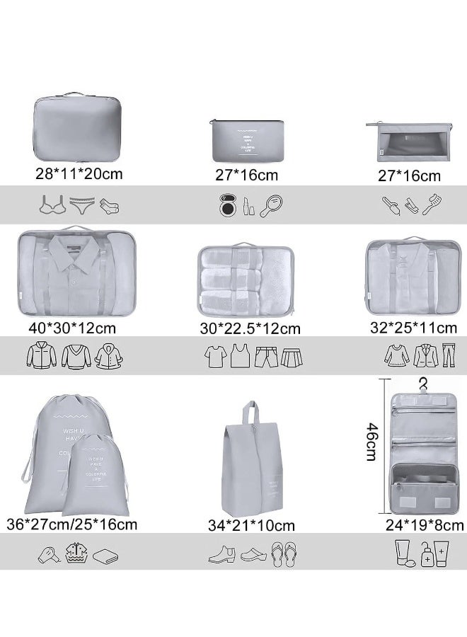 DUNISO 10 Set Packing Cubes for Suitcases, Travel Luggage Organizer, Travel Packing Kit with Clothes Storage Bag & Shoes Bag & Toiletry Bag & Underwear Bag-Black (Grey) - Image 3