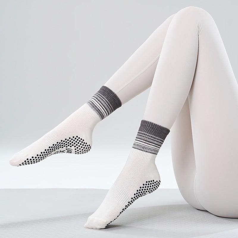 Generic Chic Versatile Mid-Calf Yoga Socks for Women Lotus white 