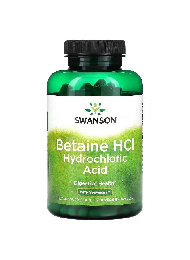 Swanson, Betaine HCl Hydrochloric Acid with VegPeptase, 250 Veggie Capsules - Image 1