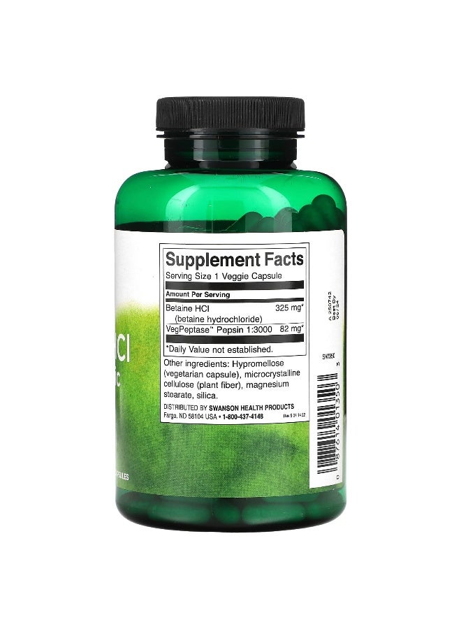 Swanson, Betaine HCl Hydrochloric Acid with VegPeptase, 250 Veggie Capsules - Image 2