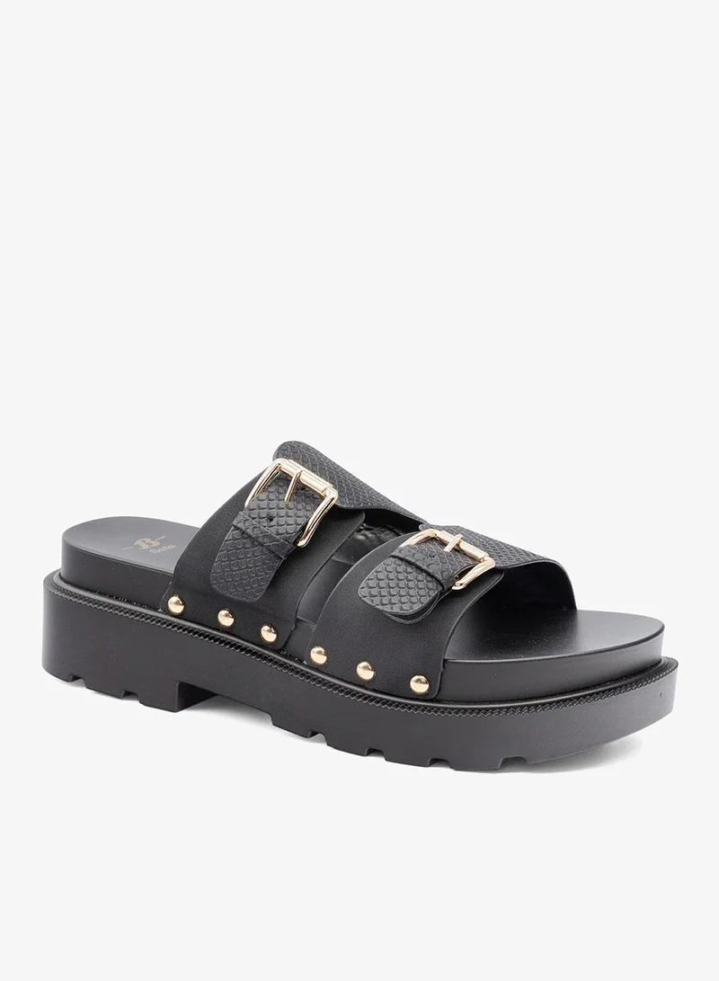 باتا صنادل سلايد بنعل مرتفع وتفاصيل مسامير