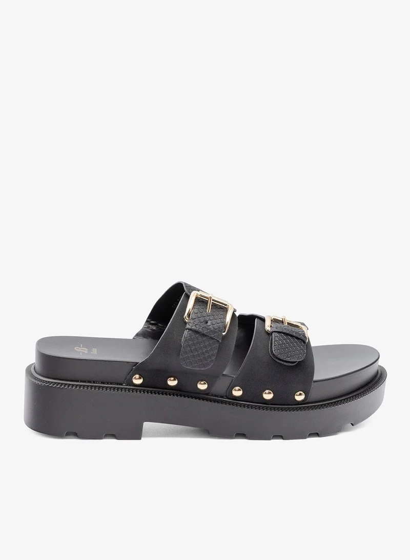 باتا صنادل سلايد بنعل مرتفع وتفاصيل مسامير