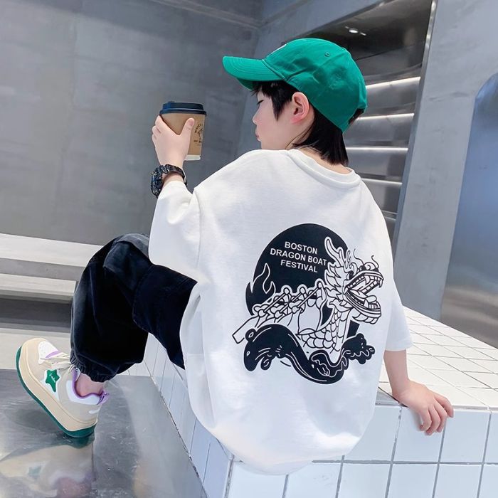 Style Boys Cotton Short-Sleeved Niche T-Shirt Style Children'S Top Boy'S Street-Fried Half-Sleeved Handsome T-Shirt Trendy - Image 1