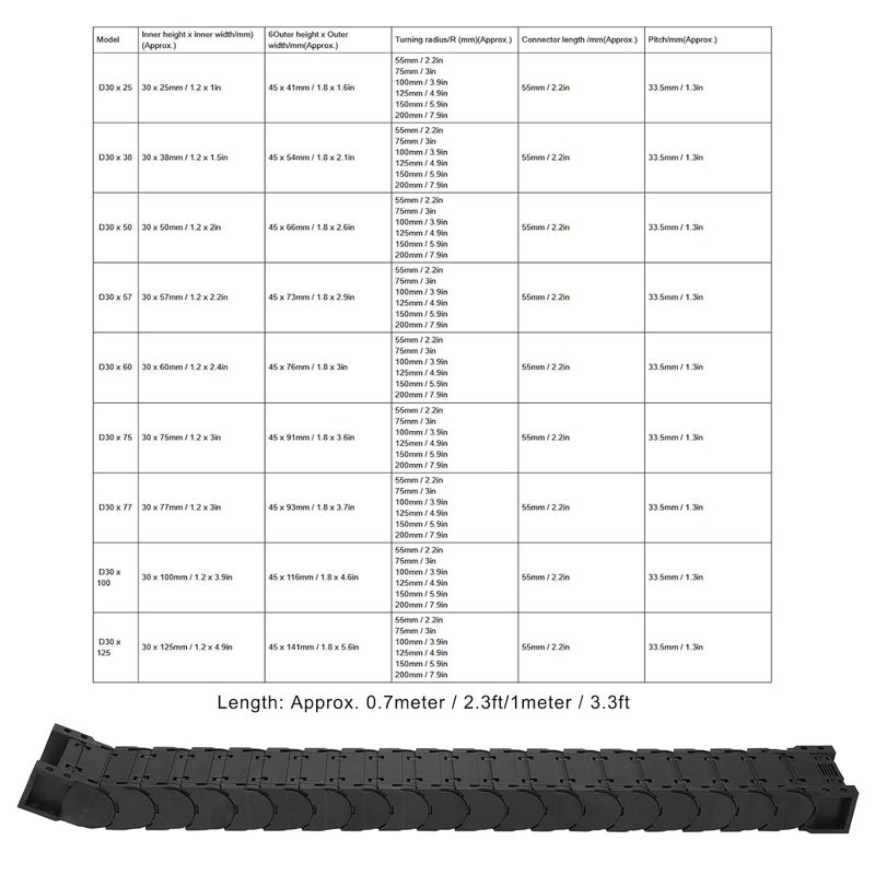 Cable Drag Chain Nylon Wire Carrier Full Enclosed Low Noise D3025 Length 1m - Durable Nylon 66 Material, Low Friction Design, Ideal for CNC and 3D Printer Machines (D3025 Length 1m) - Image 5