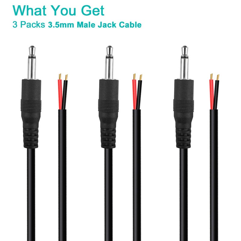 SIOCEN (3 Pack 6 ft Replacement 3.5mm Male Plug to Bare Wire Open End TS 2 Pole Mono 1/8" 3.5mm Plug Jack Connector Audio Cable Repair - Image 5