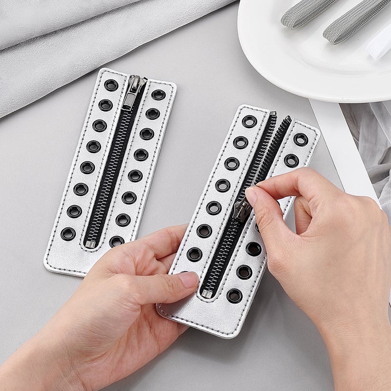 1set 2pcs PU Zipper Accessories silvery 160x55x3mm - Image 3