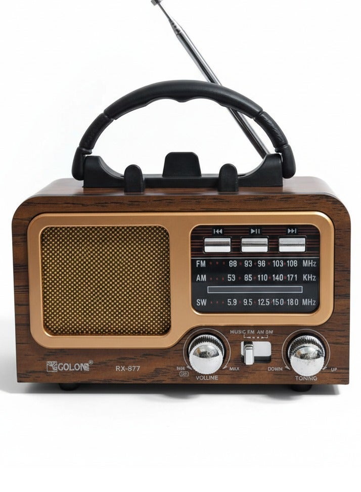 Golon RX-977S Portable Multi Band FM/AM/SW Radio with Bluetooth Speaker, MP3 Player, USB & TF Card Support, Battery Powered, Type-C Charging, Classic Wooden Retro Design - Image 3