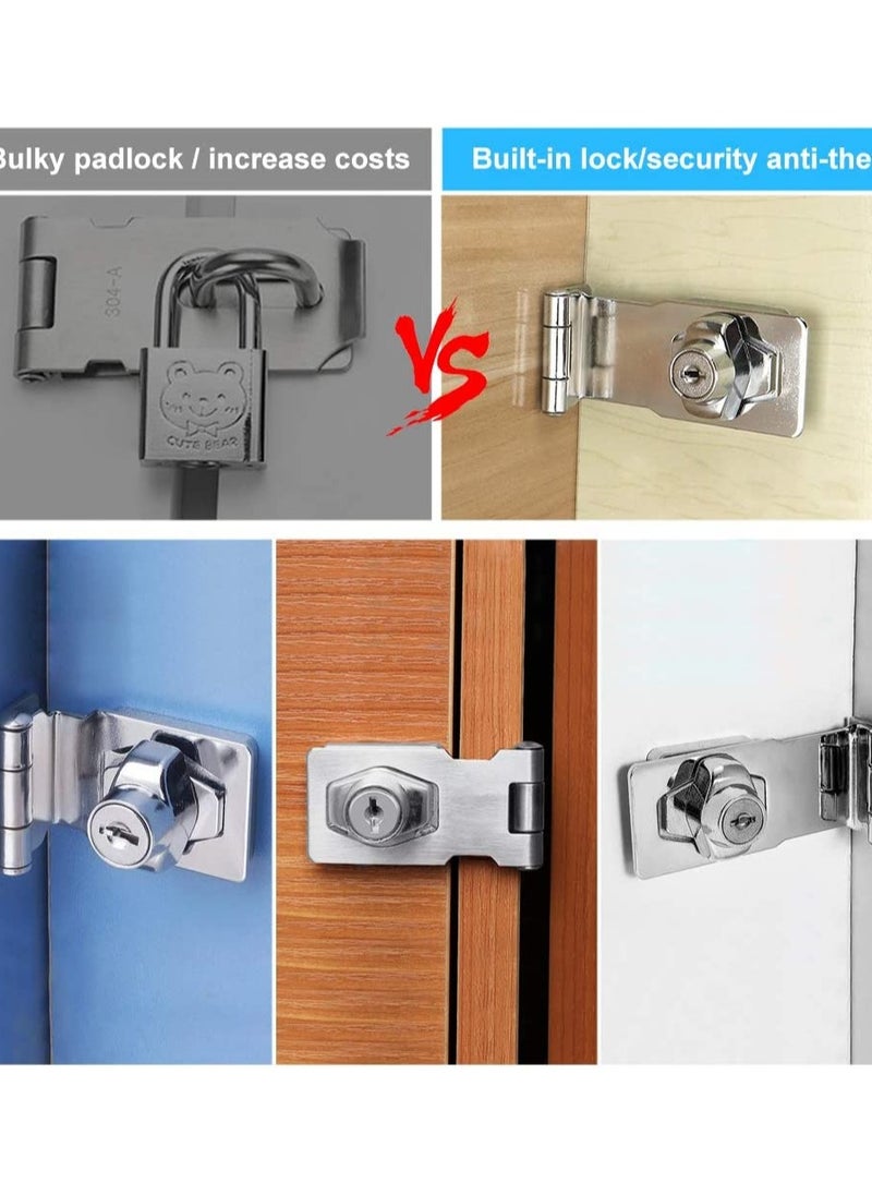 Excefore - Small Hasp and Staple 90 Degrees Metal Lock Hasp 3 Inch/76mm Door Bolt Latch Buckle Safety Door Clasp Knob Shed Locks with Padlock, Key, Screws for Cabinets Cupboard Drawer Gate - Image 1