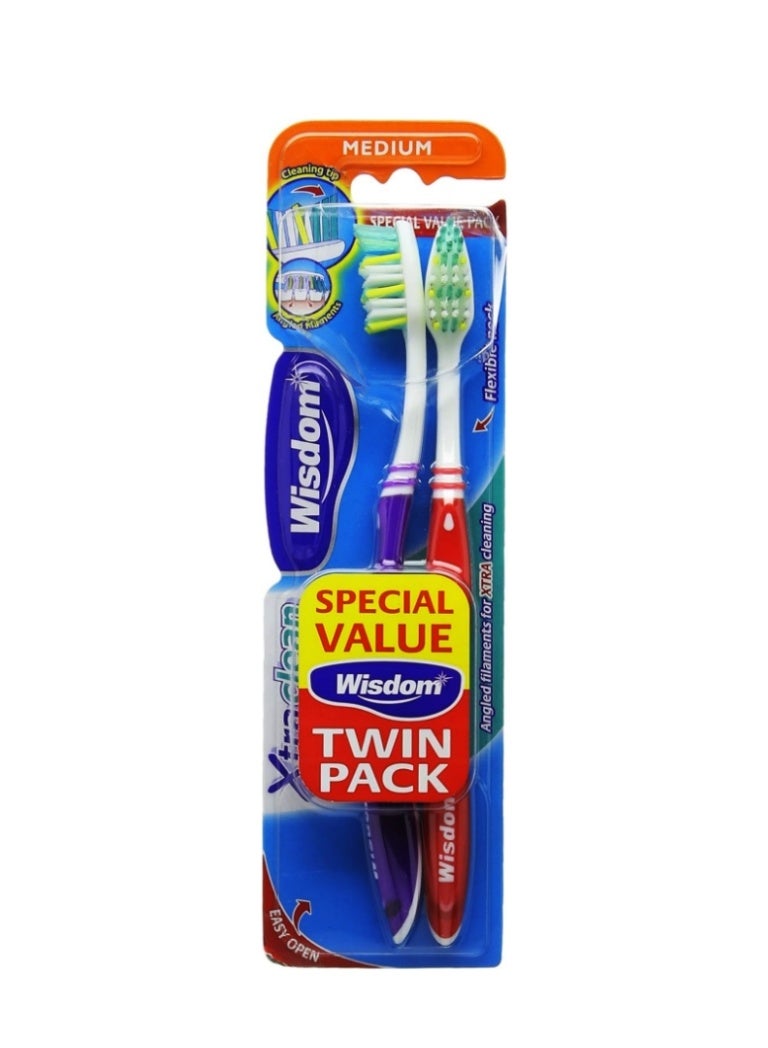 WISDOM Extra Clean Medium Toothbrush Value Pack of 2 Brushes - Image 1
