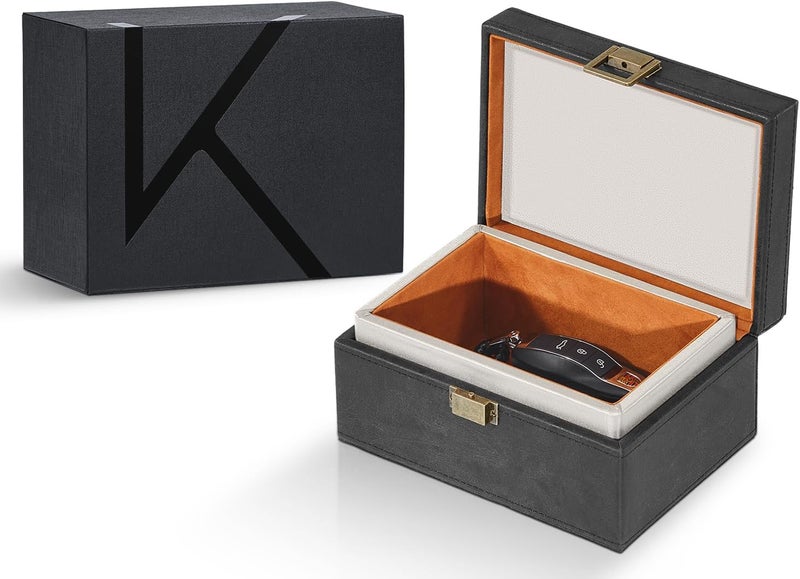 KENARK KK6M-BK Faraday Key Fob Protector Box, RFID Signal Blocking Shielding Box for Car Keys, Anti-Theft Vintage Faraday Cage with High-Grade Protein Leather, Black - Size: M - Image 1