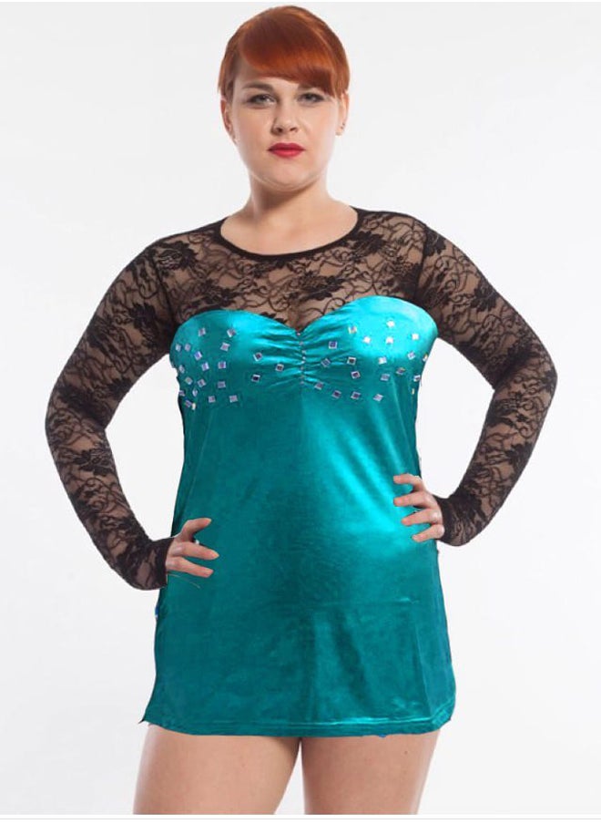 Fashion Group - Leather lingerie dress with lace sleeves and capes - Image 1