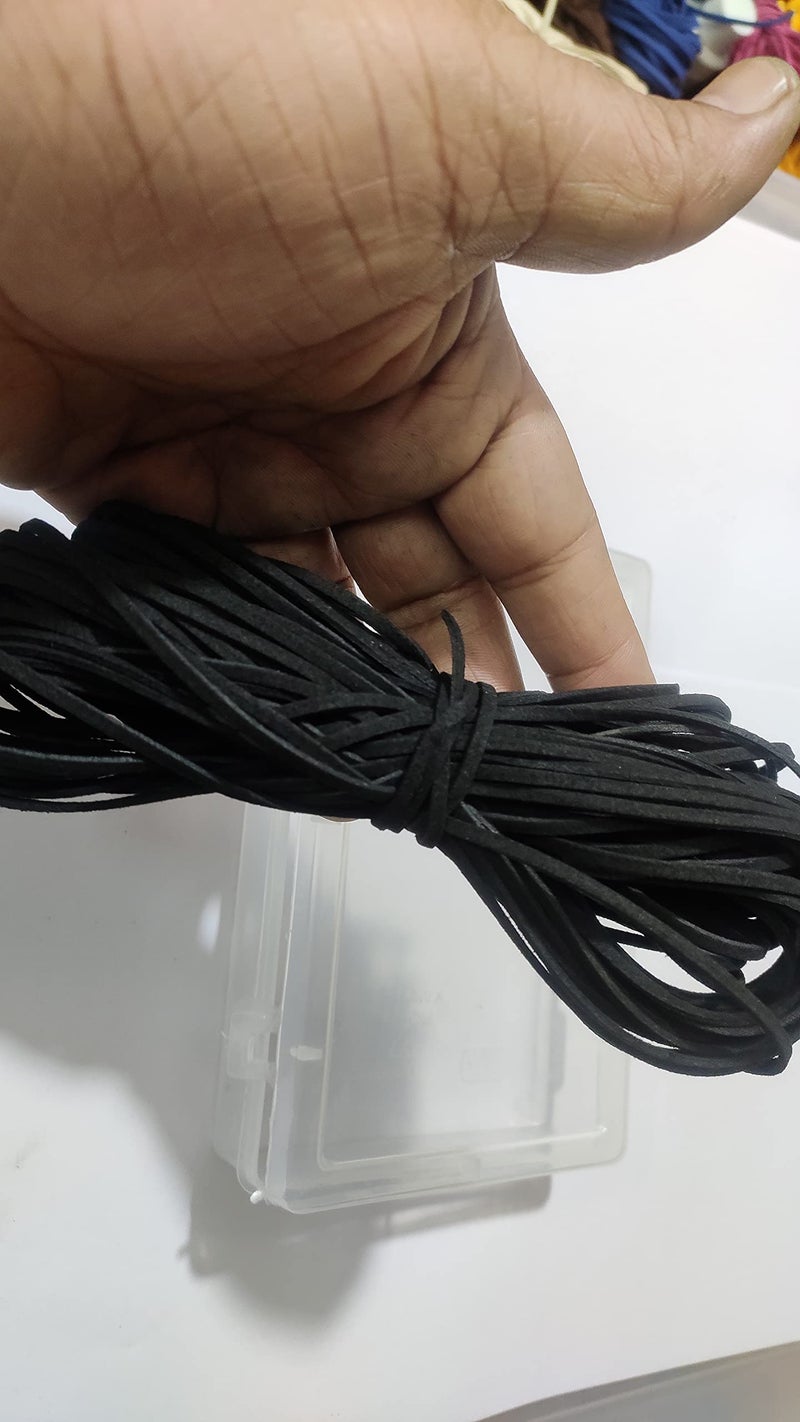 OMX 20 Mtr Black Colour, Size - 3x1.4mm Faux Suede Cord String Leather Lace Beading Thread Leather Cording for Jewelry Makings Black - Image 5