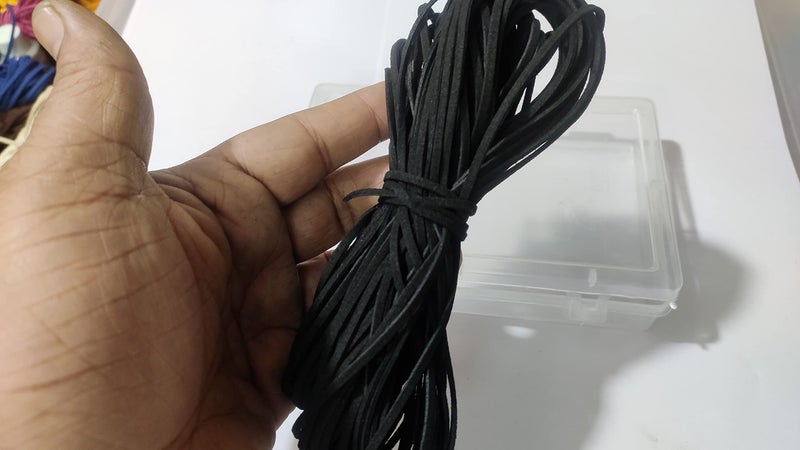 OMX 20 Mtr Black Colour, Size - 3x1.4mm Faux Suede Cord String Leather Lace Beading Thread Leather Cording for Jewelry Makings Black - Image 2