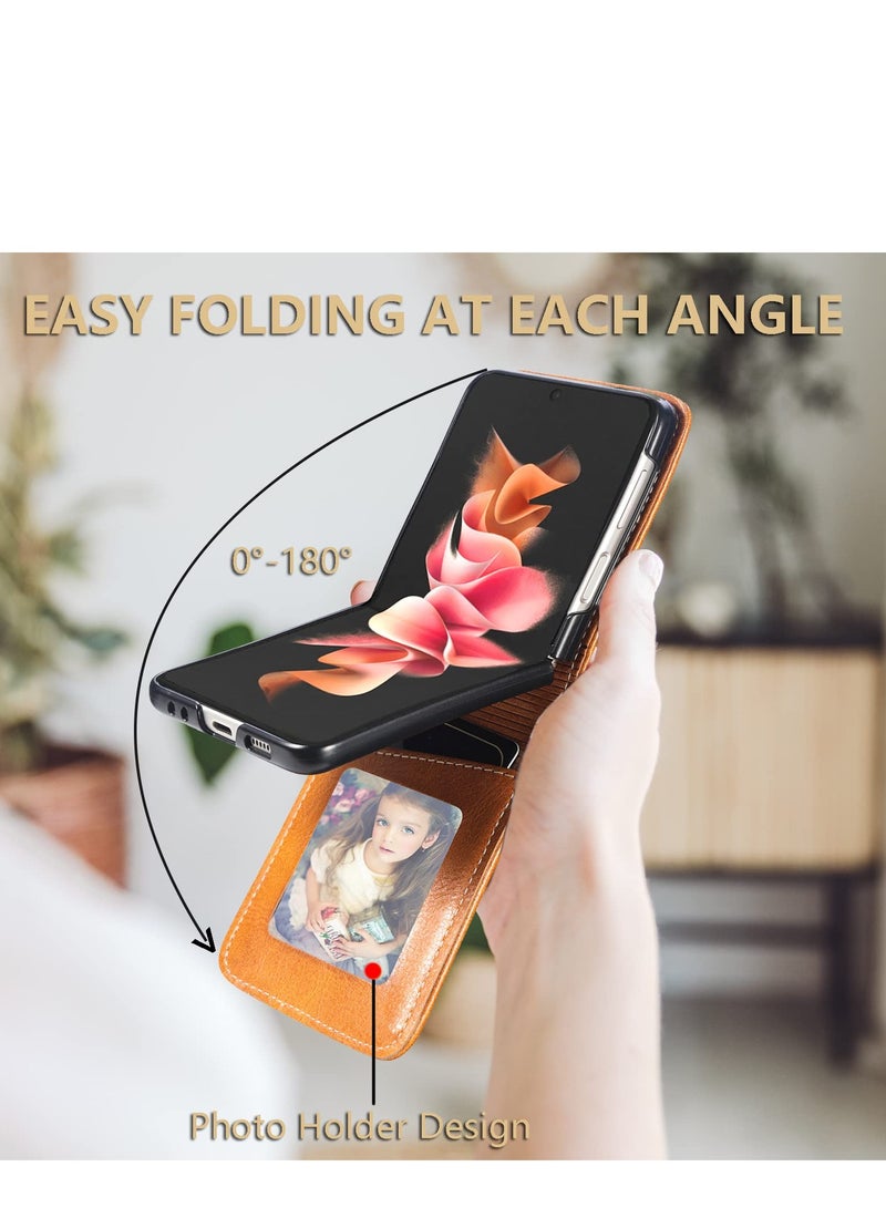 SYOSI Case Waallet for Samsung Galaxy Z Flip 4 with Card Holder Slim Fit Premium PU Leather Hard PC Protective Phone Cover Flip4 5G 2022 Brown - Image 4