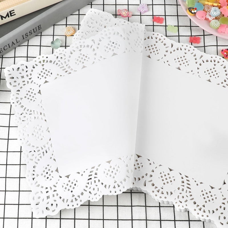 Decora 200pcs White Rectangle Doilies Paper 14 X 10 Inches, Lace Paper Placemats for Cake Desserts Disposable Table Covers Wedding Tableware Decoration - Image 4