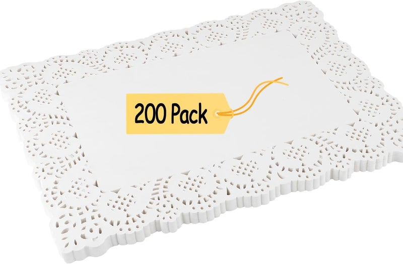 Decora 200pcs White Rectangle Doilies Paper 14 X 10 Inches, Lace Paper Placemats for Cake Desserts Disposable Table Covers Wedding Tableware Decoration - Image 1
