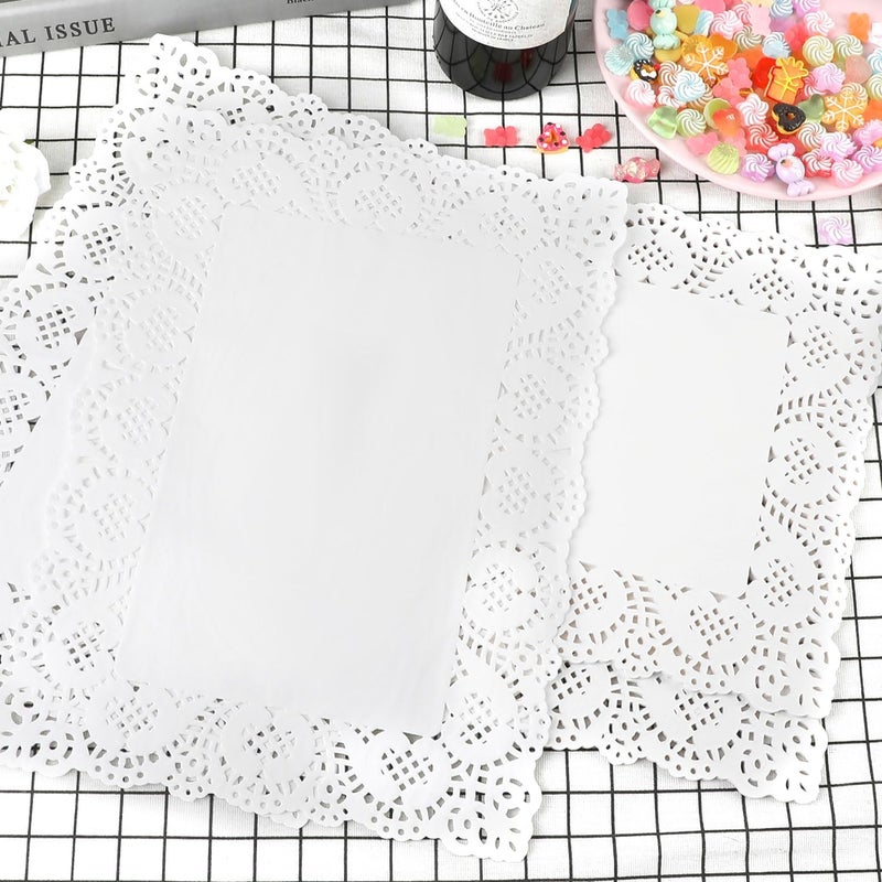 Decora 200pcs White Rectangle Doilies Paper 14 X 10 Inches, Lace Paper Placemats for Cake Desserts Disposable Table Covers Wedding Tableware Decoration - Image 3