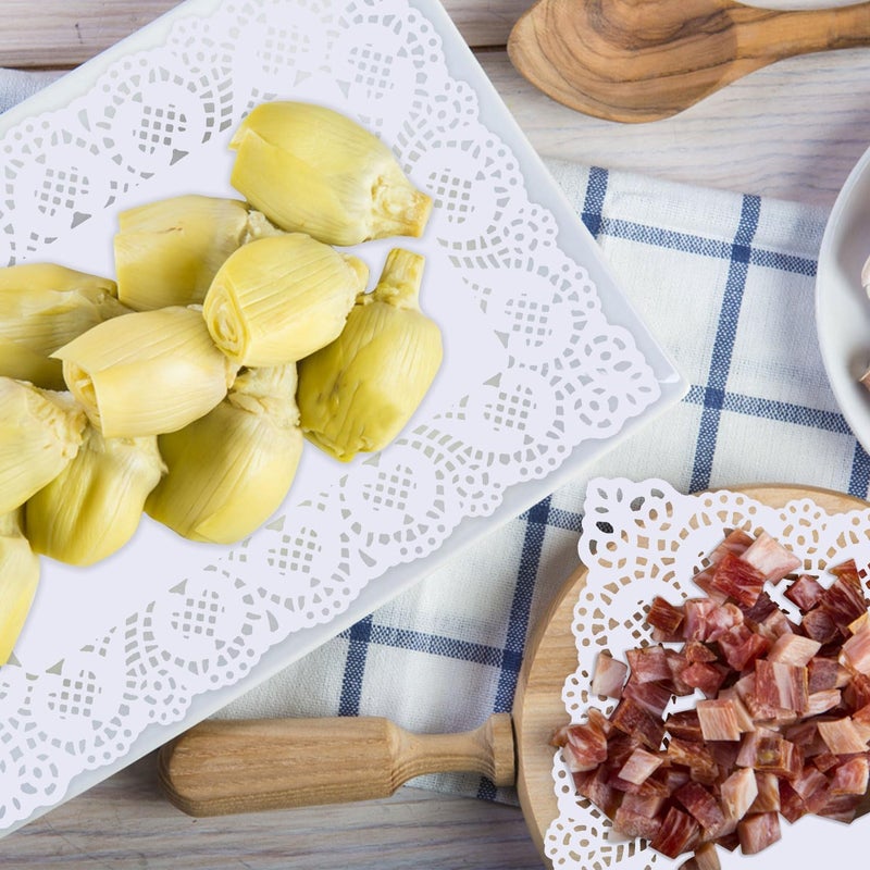 Decora 200pcs White Rectangle Doilies Paper 14 X 10 Inches, Lace Paper Placemats for Cake Desserts Disposable Table Covers Wedding Tableware Decoration - Image 5