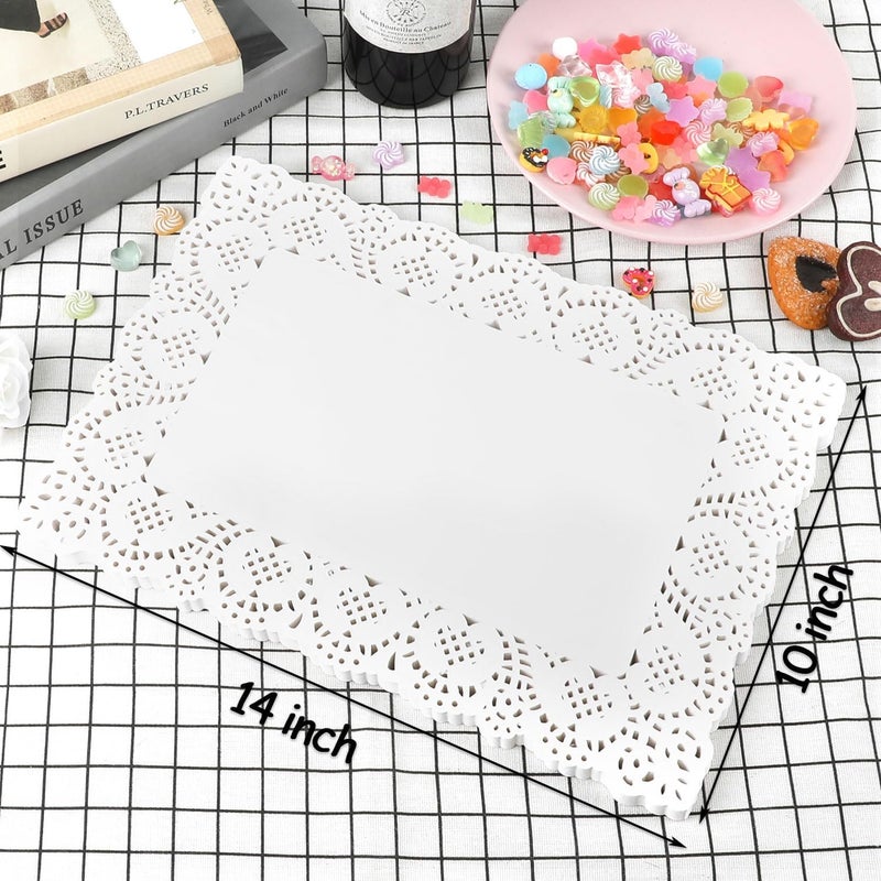 Decora 200pcs White Rectangle Doilies Paper 14 X 10 Inches, Lace Paper Placemats for Cake Desserts Disposable Table Covers Wedding Tableware Decoration - Image 2