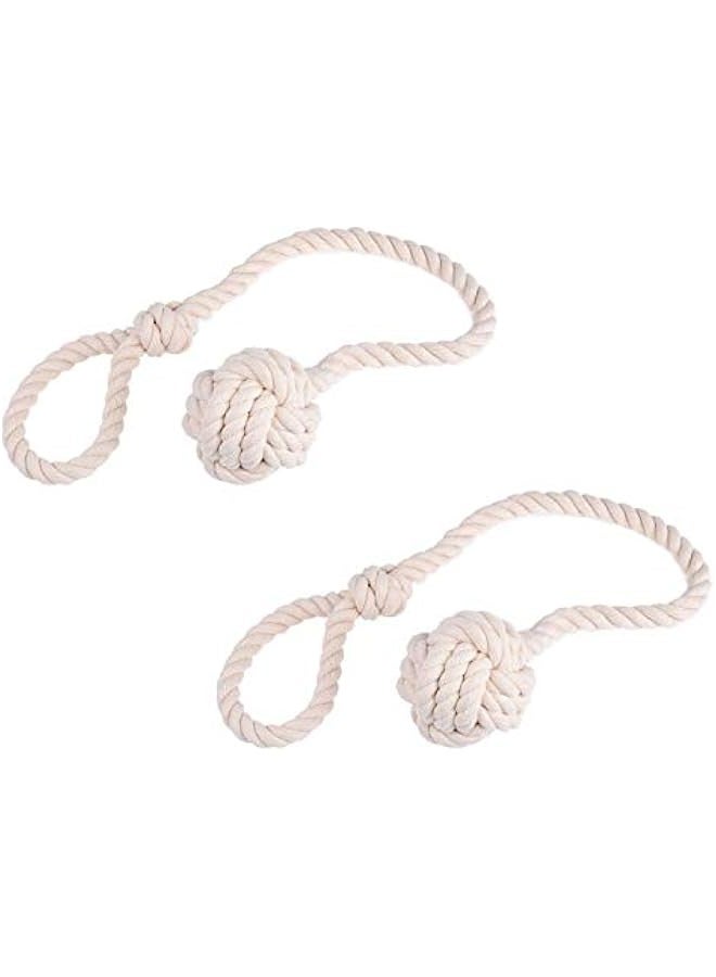 Hand-Knitted Curtain Rope Tiebacks for Elegant Home Décor - Neutral Light Beige Color - Set of 2 - Easy Knot Loop Connection Holds Window Drapes Open - Natural Cotton 