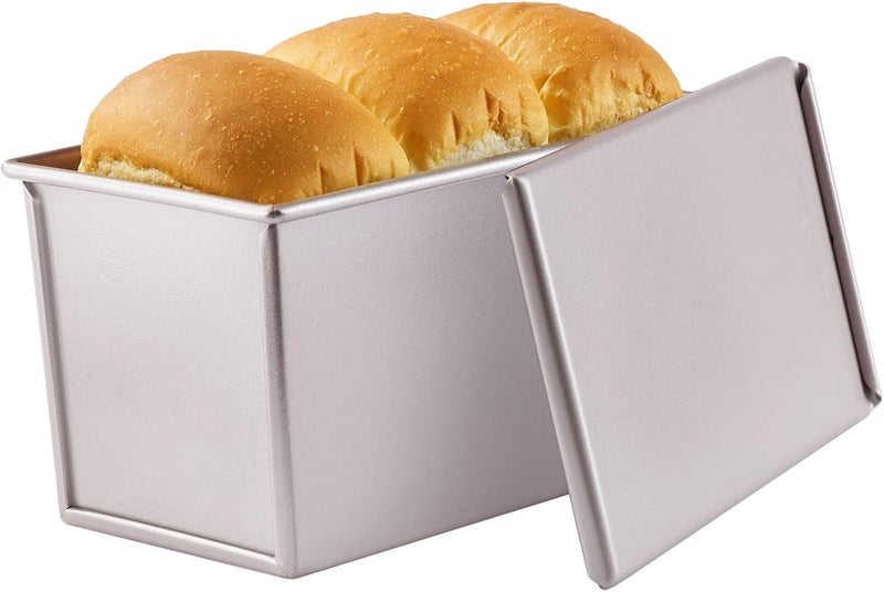 CHEFMADE Pullman Loaf Pan with Lid, 1Lb Dough Capacity Non-Stick Rectangle Flat Toast Box for Oven Baking 4.2" x 7.7"x 4.4"(Champagne Gold) - Image 1