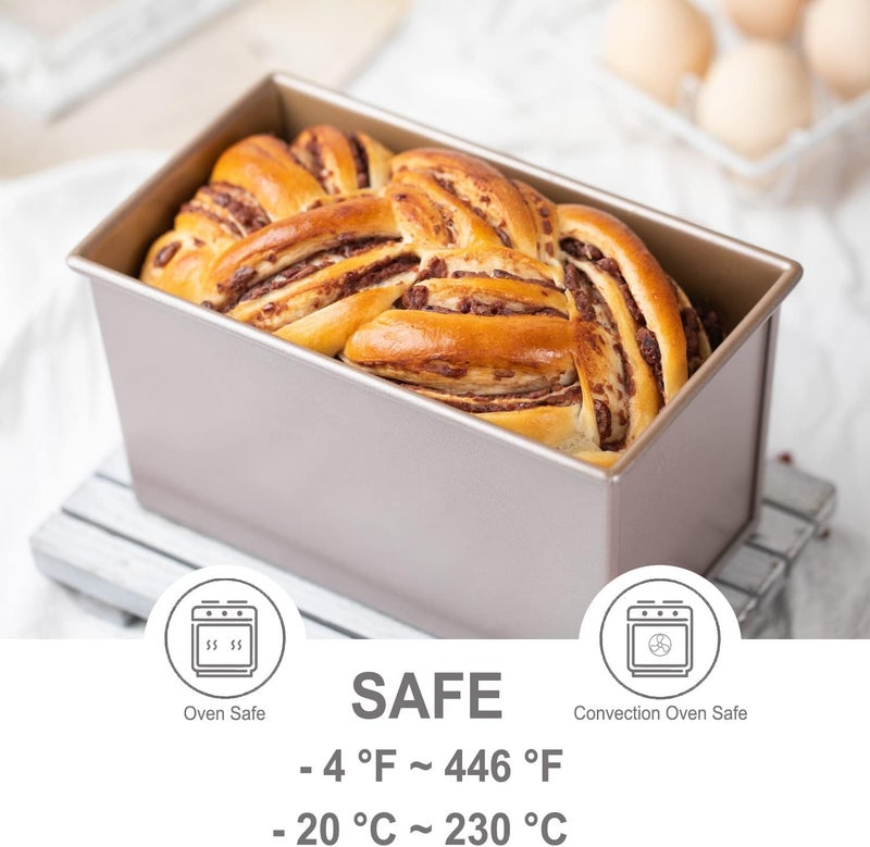 CHEFMADE Pullman Loaf Pan with Lid, 1Lb Dough Capacity Non-Stick Rectangle Flat Toast Box for Oven Baking 4.2" x 7.7"x 4.4"(Champagne Gold) - Image 4