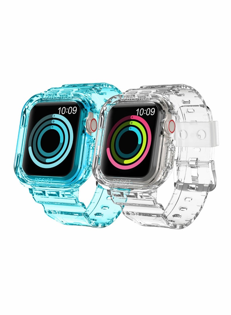 SYOSI Sports Band for Apple Watch Series 7, Transparent Clear Soft Silicone Crystal Strap with Case - Image 1