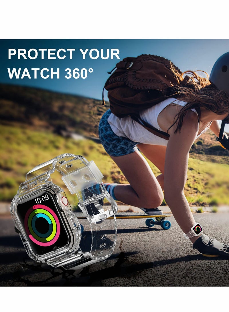 SYOSI Sports Band for Apple Watch Series 7, Transparent Clear Soft Silicone Crystal Strap with Case - Image 2