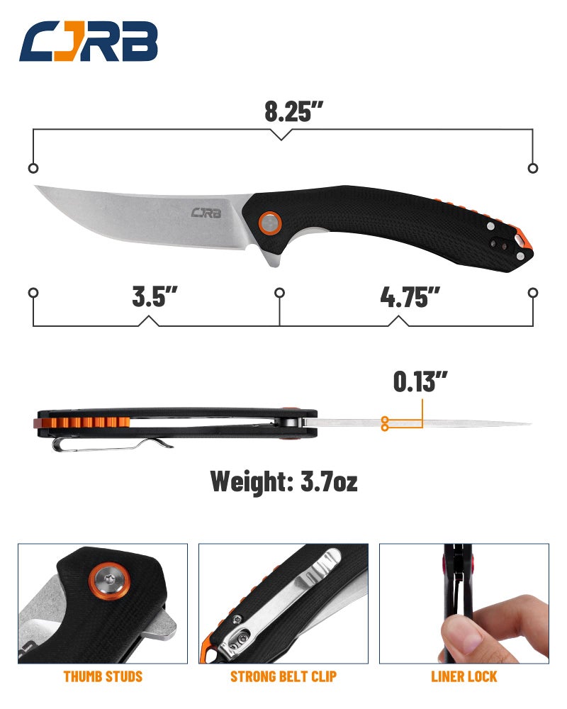 CJRB CUTLERY سكين CJRB القابلة للطي جوبى (J1906) فولاذ AR-RPM9 المسحوق مقبض G10 سكين جيب سكين EDC أسود - Image 2