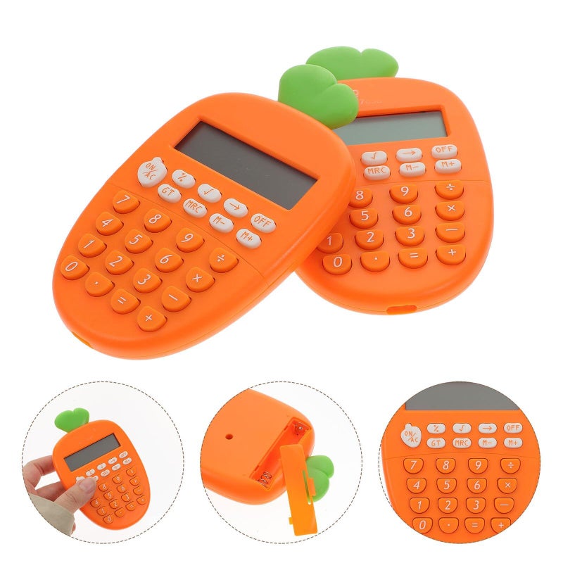 2pcs Portable Carrot Shaped 12 Digit Dual Power Plastic Calculator For School Office Students - Image 4