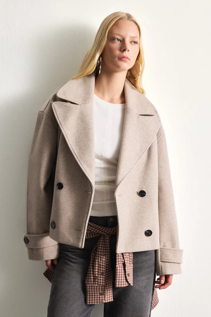 Defacto  Regular Fit Short Wool Blend Coat for Women | Best Price UAE
