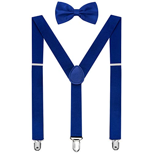 habibee Suspender and Bow Tie Set for Men Adjustable Braces with Y Back, Diverse Colors, Strong Clips (1, Royal Blue) - Image 1
