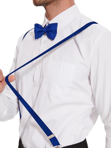 habibee Suspender and Bow Tie Set for Men Adjustable Braces with Y Back, Diverse Colors, Strong Clips (1, Royal Blue) - Image 5