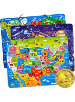 quokka QUOKKA Magnetic Toddler Puzzles Ages 3-5 - 3 Educational Travel Games Puzzles for Kids Ages 4-6 - Space, USA and World Map Learning Toys for Boy and Girl 2-4 Learn United States  - Image 1