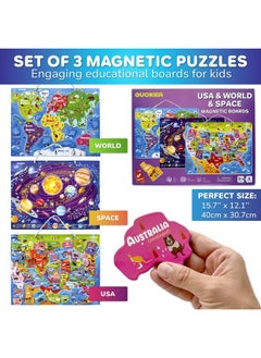 quokka QUOKKA Magnetic Toddler Puzzles Ages 3-5 - 3 Educational Travel Games Puzzles for Kids Ages 4-6 - Space, USA and World Map Learning Toys for Boy and Girl 2-4 Learn United States  - Image 3