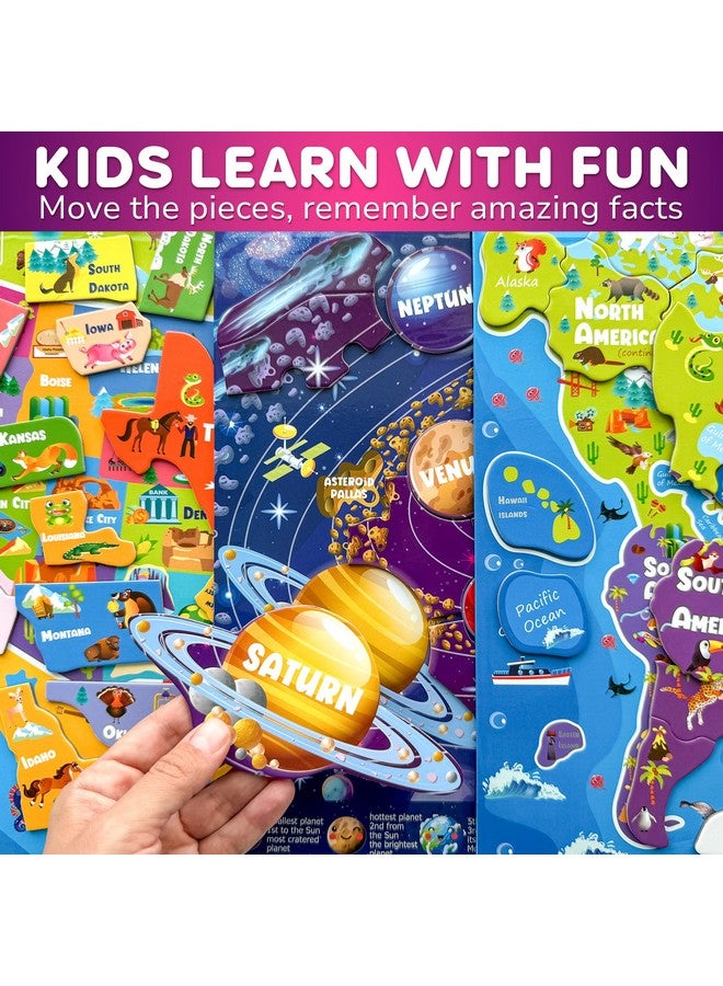 كوكا ألغاز QUOKKA المغناطيسية للأطفال من سن 3 إلى 5 سنوات - 3 ألغاز سفر تعليمية للأطفال من سن 4 إلى 6 سنوات - ألعاب تعليمية عن الفضاء والولايات المتحدة الأمريكية وخريطة العالم للأولاد والبنات من عمر 2 إلى 4 سنوات، تعلم الولايات المتحدة - Image 4