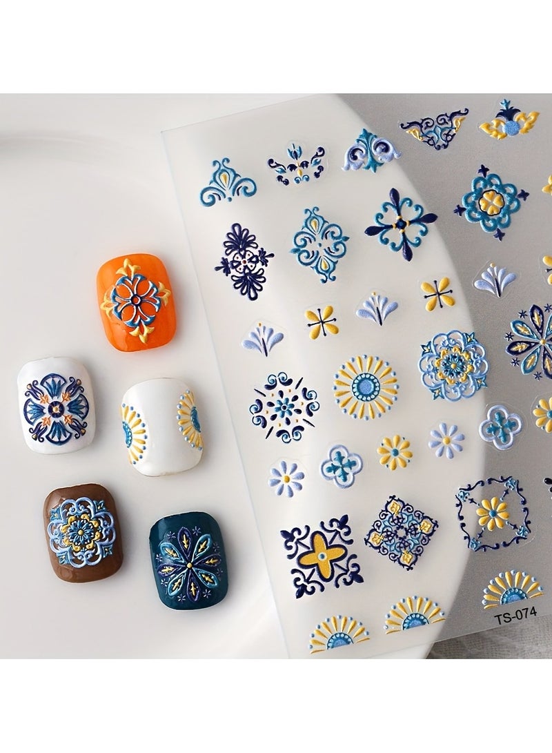 ملصقات أظافر بوهيمية منقوشة بتقنية ثلاثية الأبعاد - ملصقات ذاتية اللصق للنساء والرجال - أطراف أظافر منقوشة بالراتنج - تعويذات وزخارف لتجميل الأظافر وفن الأظافر - Image 1