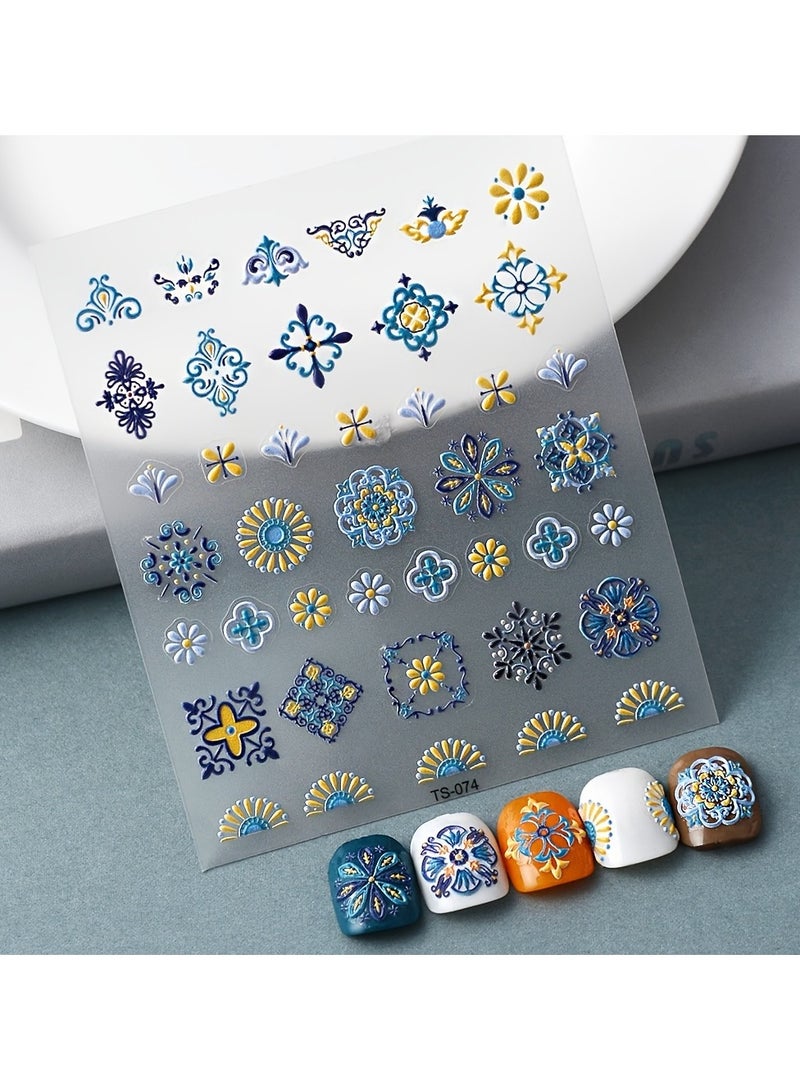 ملصقات أظافر بوهيمية منقوشة بتقنية ثلاثية الأبعاد - ملصقات ذاتية اللصق للنساء والرجال - أطراف أظافر منقوشة بالراتنج - تعويذات وزخارف لتجميل الأظافر وفن الأظافر - Image 3