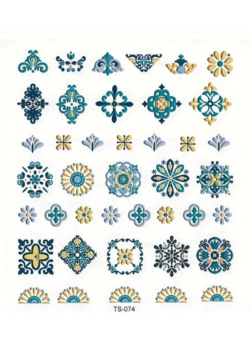 ملصقات أظافر بوهيمية منقوشة بتقنية ثلاثية الأبعاد - ملصقات ذاتية اللصق للنساء والرجال - أطراف أظافر منقوشة بالراتنج - تعويذات وزخارف لتجميل الأظافر وفن الأظافر - Image 4