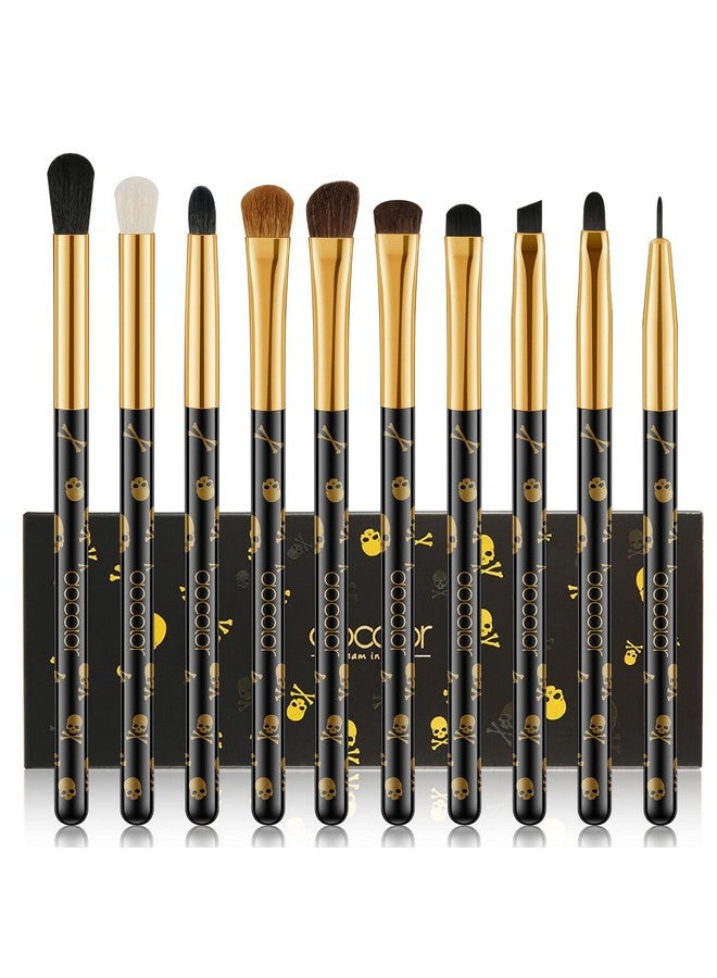 docolor Eye Makeup Brushes 10Pcs Skull Printed Eyeshadow Makeup Brush Set Blending Concealer Eyebrow Eye Liners Premium Synthetic Eyeshadow Crease Brow Brush - Image 1