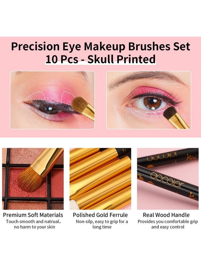 docolor Eye Makeup Brushes 10Pcs Skull Printed Eyeshadow Makeup Brush Set Blending Concealer Eyebrow Eye Liners Premium Synthetic Eyeshadow Crease Brow Brush - Image 3