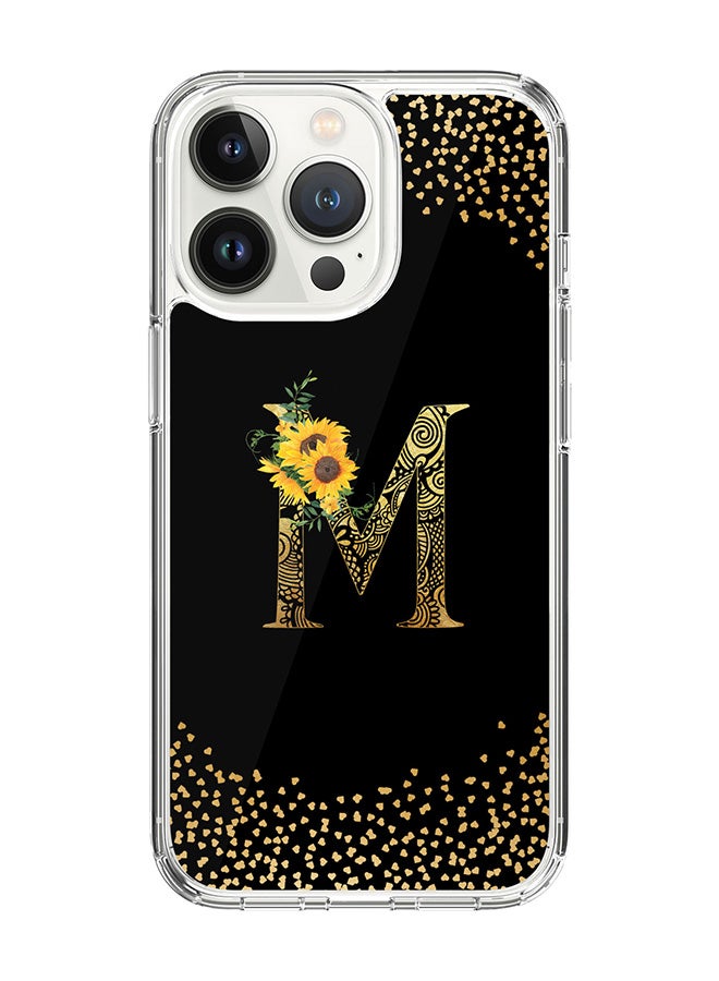 Stylizedd Classic Clear Case For iPhone 14 Pro, Hybrid Soft Case Thin Cover- Custom Monogram Initial Letter Mandala Floral Pattern Alphabet - M(Black) - Image 1