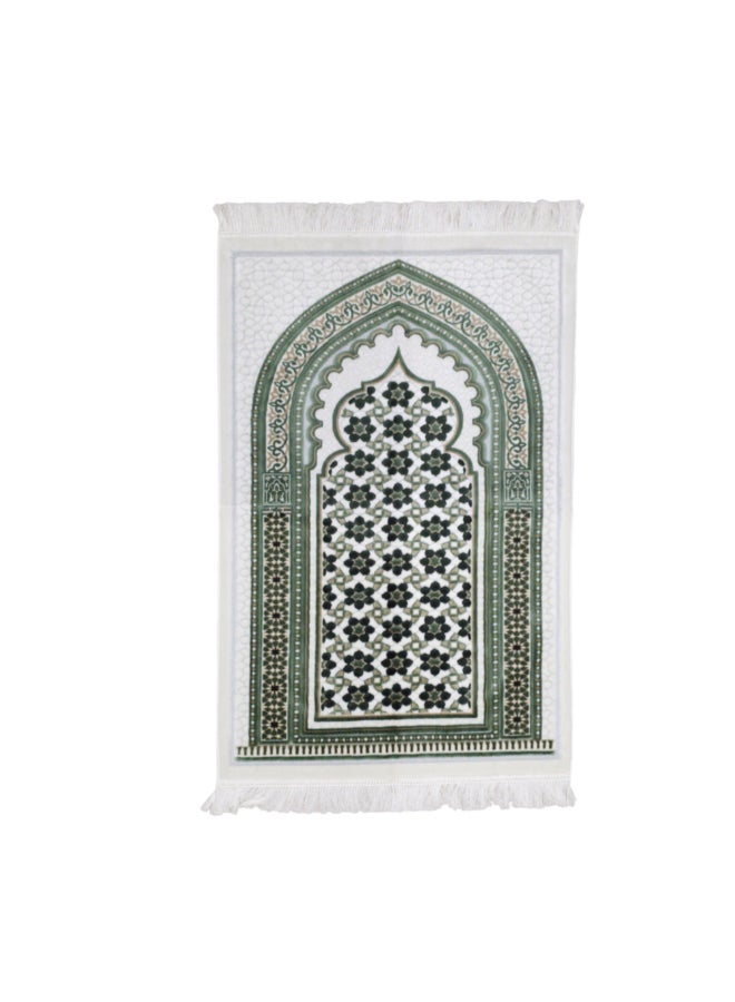 ريف سجادة صلاة إسلامية مخملية بطراز ميغان جودة ممتازة أخضر وأبيض 70 × 110 سم MEGANES103662GRN - Image 1