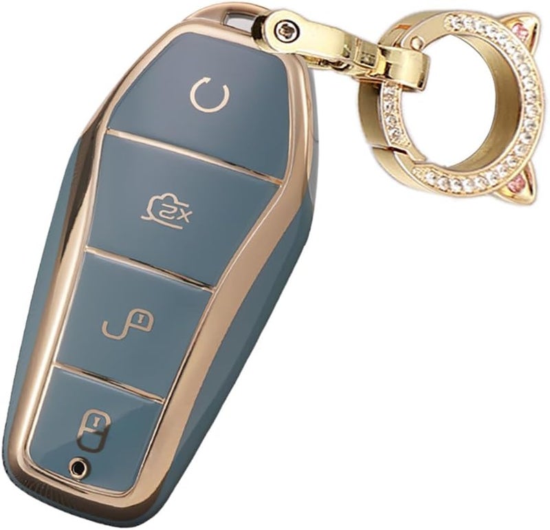 حافظة مفتاح سيارة ذكية من متوافقة مع حافظة مفتاح واقية من BYD لطرازات BYD Seal U، Sealion 7، Song Plus EV، Atto 2/3، Dolphin، Han، Denza D9؛ تحتوي على صندوق مفاتيح مصنوع من مادة TPU ومزود بـ 4 أزرار. - Image 1